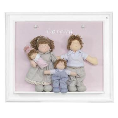 Imagem de Porta Maternidade Quadro Luz de Led Família Irmão com Bebê Menina Quar