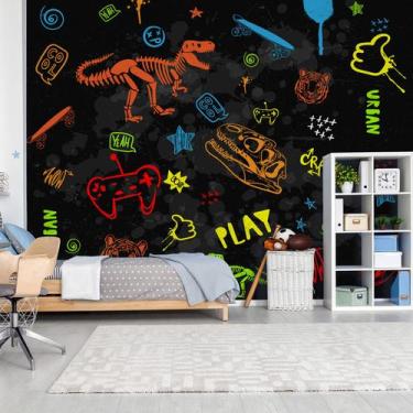 Imagem de Papel de Parede Quarto Menino Desenho Dinossauro Gamer 9m² - Quartinho