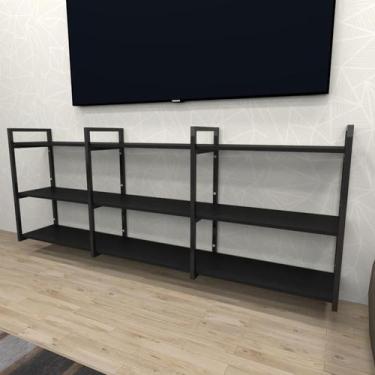 Imagem de Rack industrial aço cor preto 180x30x68cm (C)x(L)x(A) cor mdf preto mo