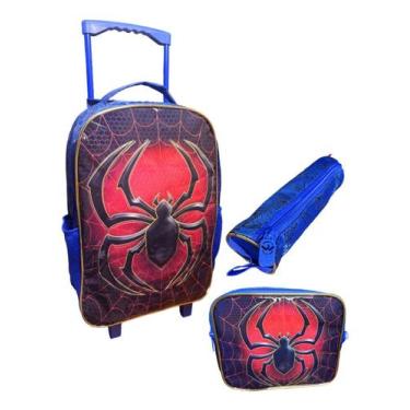 Imagem de Kit Mochila Infantil Rodinha Aranha Escolar Volta Aulas Lancheira Esto