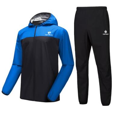 Imagem de HOTSUIT Terno De Sauna Para Homens Ternos De Suor Ginásio Treino Exercício Sauna Jaqueta Calça Corpo Inteiro, Azul, L