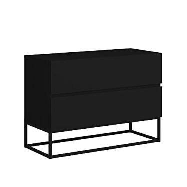 Imagem de mesa de cabeceira com gaveta eros 60cm pe de ferro industrial preto para quarto cama casal/queen moderna