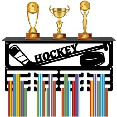Imagem de CREATCABIN Suporte de Medalha de Hóquei Expositor de Troféu com 12 Ganchos Exibição de Medalhas Pretas Esportivas com Prateleira Prêmios Suporte de Medalha para Pendurar Mais de 60 Medalhas Montadas