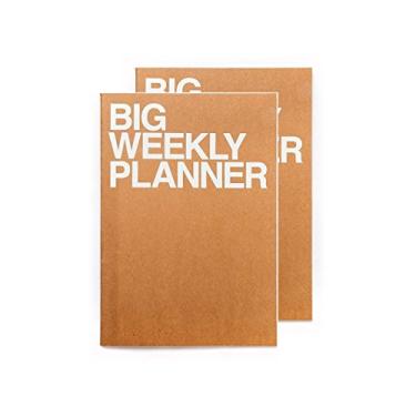 Imagem de JSTORY Big Weekly Planner Conjunto de 2 folhas A4 sem data, ecológica, personalizável, 54 semanas, 28 folhas cada marrom