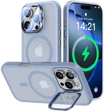 Imagem de VOFATA [Atualizado] Capa para iPhone 16 Pro com suporte de capa de câmera [apto para MagSafe] [Protetor de lente de câmera 9H] Proteção Mil-Grade translúcida fosca magnética para iPhone 16 Pro, azul
