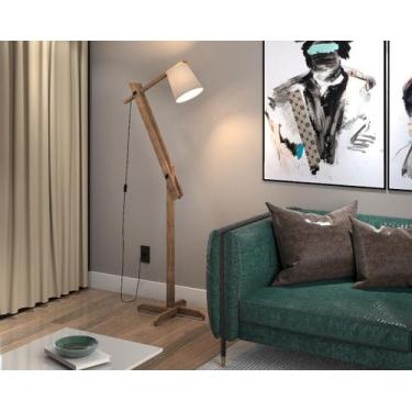 Imagem de Luminária Abajur De Chão Rubi Pés Madeira Ajustável - Mobigu, Palha, B