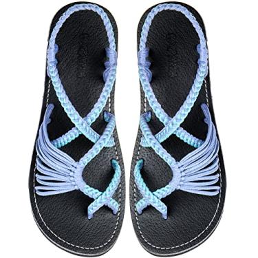 Imagem de Capana Sandálias rasas femininas de tecido - sandálias trançadas com tiras, sandálias de praia para mulheres verão elegante, sandálias boêmia de corda, sapatos femininos casuais de primavera,