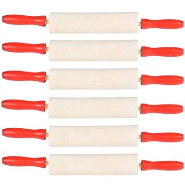 Imagem de Rolo de massa de pino de madeira vermelha para pequenos padeiros, crianças, crianças pequenas, artes e artesanato, rolo de argila, 19 cm, 6-Pack