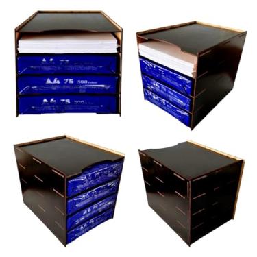 Imagem de Organizador De Documentos A4 + De 2000 Folhas Escritório Mdf Crú Divisórias(2,MDF Preto)