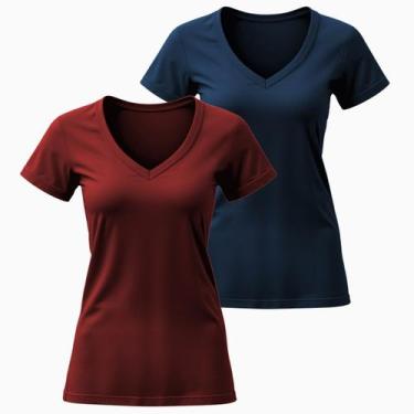Imagem de Camiseta Feminina Algodão Gola V Manga Curta 02 Unidades - Fafenix, GG