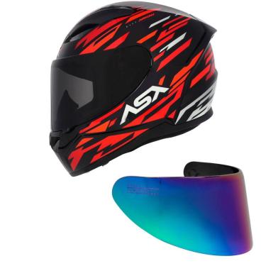 Imagem de Capacete Asx City Arrow Preto Vermelho e Branco Mais Viseira Camaleão