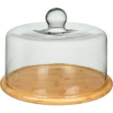 Imagem de PRATO BOLO BOLEIRA REDONDO HOME&CO TAMPA VIDRO BAMBU 19x29x29cm