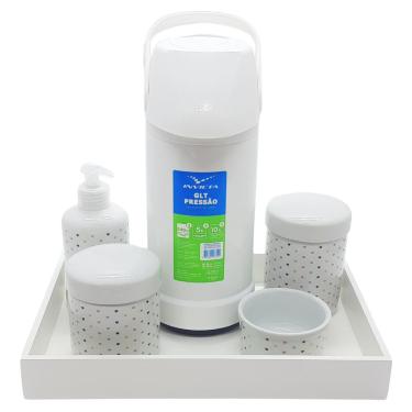 Imagem de Kit higiene Poá 6 peças Porcelana - Molh.Poá  Bandeja Branca