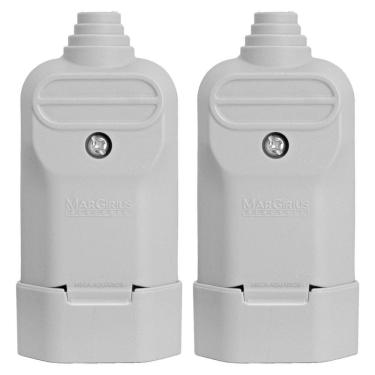 Imagem de 2 Tomada Plug Fêmea Prensa Cabo 2 Pinos Finos 10A Cinza