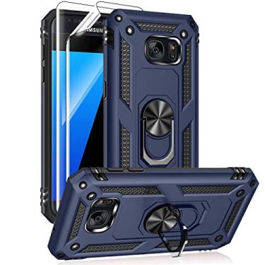 Imagem de Capa para Samsung Galaxy S7 com películas de alta definição, suporte para anel de metal de nível militar Androgate com suporte de anel de metal de 4,5 m testado à prova de choque capa para Samsung Galaxy S7 azul