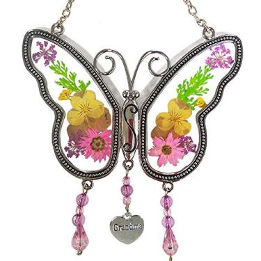 Imagem de Presentes para apanhador de sol KOLIN Grandma Butterfly, Presentes de aniversário para o Dia das Mães, Presentes de aniversário para vovó Presentes de neto neto neta Flor Real Coração Pingente Vento Chimes Janela Ornamentos