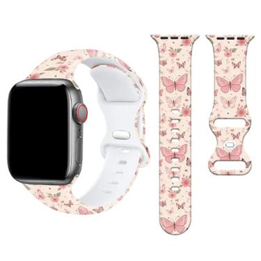 Imagem de Pulseiras esportivas de borboleta rosa compatíveis com Apple Watch de 38 mm/40 mm/41 mm, pulseiras de substituição de borboleta de silicone macio ajustáveis para Apple Watch SE/séries 7/6/5/4/3/2/1