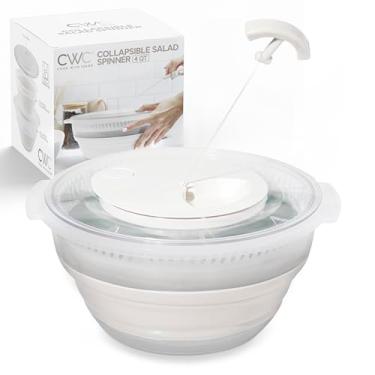 Imagem de COOK WITH COLOR Girador de salada dobrável – Secador de alface com economia de espaço com escorredor dobrável dobrável ótimo para lavar e secar frutas e legumes (branco)