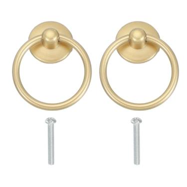 Imagem de PATIKIL Puxador de anel de furo único 2,13 x 1,73, 2 peças de alças de gaveta com parafusos para armário caixa de madeira guarda-roupa armário cômoda móveis ferragens, ouro brilhante