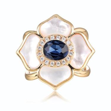 Imagem de Kokoma Elegante anel de cachecol de flor para senhora cristal azul CZ floral cachecol broche fivela xale clipe de seda clipe de decoração acessórios joias anel de declaração para mulheres, 3.1 X 3.0
