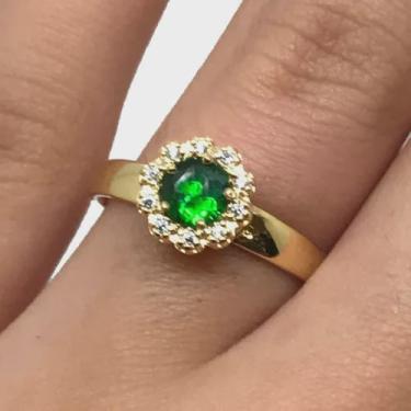Imagem de Anel Feminino Verde Esmeralda Sintética Ouro 18k 21315 K300