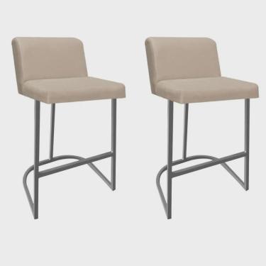Imagem de Kit 02 Banquetas Com Encosto Noah Luxo Confort Bistrô Cozinha Ferro Cinza Sintético Bege - Ahazzo Móveis