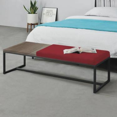 Imagem de Calçadeira Recamier Londres 195cm Industrial Preto Suede Vermelho Tampo Quadrado mdf Nogal - Ahz Móveis