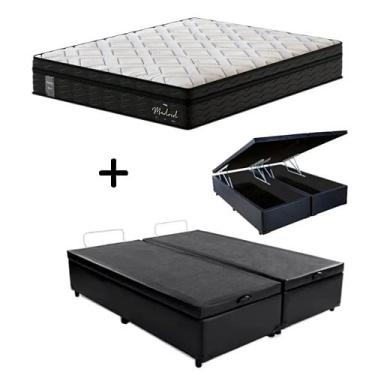 Imagem de Cama Box c/ Baú King Size + Colchão Mola Ensacada Probel Madrid Pillow Euro (193x203x30cm)
