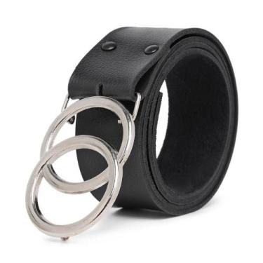 Imagem de Cinto Feminino Casual Preto Argola Dupla - Bless Acessórios, Prata, 11