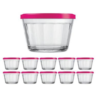 Imagem de 10 Tigelas de Vidro Americano C Tampa Gelatina Papinha 350ml - NADIR F
