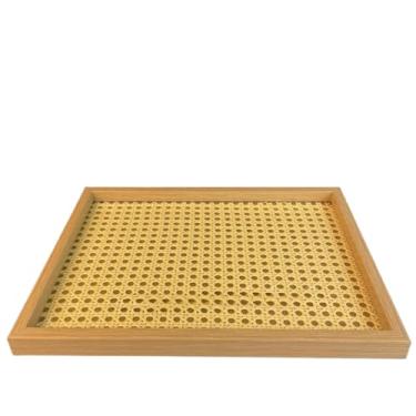 Imagem de Bandeja Organizadora de Bambu Travessa Marmorizada Preto Branco Servir Café Petiscos Chá Doces Frios(PALHA BEGE 27X36,8)