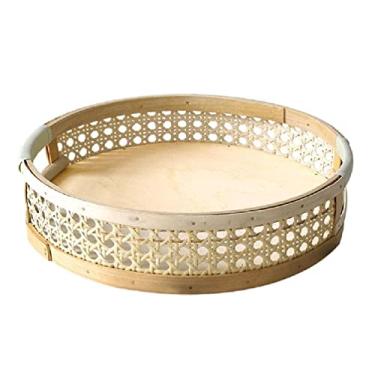 Imagem de Cesta de armazenamento de vime, decoração de mesa para sucos de frutas, 27 cm ou 32 cm, utensílios de comida, estilo country, cesta de pão grande com tampa (P)