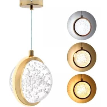 Imagem de Pendente Lustre Saturno Dourado Com Bolhas 7w Cor Ajustável