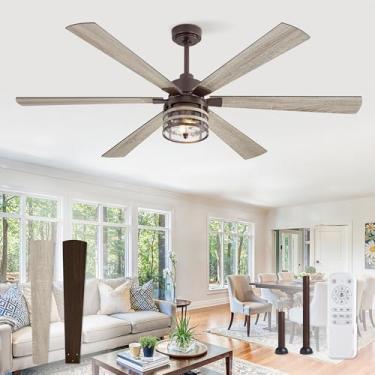 Imagem de Fanbulous Ventiladores De Teto Estilo Fazenda De 65 Polegadas Com Luzes E Controle Remoto, Ventilador De Teto Grande Industrial Com Motor Cc Reversível De 6 Velocidades E 6 Lâminas De Acabamento Dup