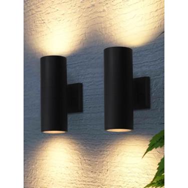 Imagem de LEONLITE Luminárias De Parede Cilíndricas Modernas Para Áreas Externas, 11,81", Luminária Para Varanda Com 2 Luzes, Luminárias Para Cima E Para Baixo, Arandela Preta Fosca À Prova D'Água, Alumínio,