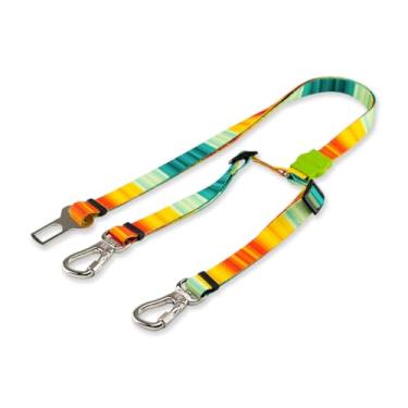 Imagem de Dog Trip Brasil Cinto de Segurança Pet Duplo Universal para Cachorro Gato com Gancho Trava de Segurança Cães Gatos Carro Coleira Adaptador Porte Ajustável Estampa (Sunset)