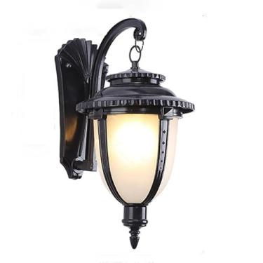 Imagem de Luminária de parede para áreas externas, à prova d'água, de alumínio, estilo retrô europeu, com base E27/26, para corredor, portão de jardim, luz de terraço (preta)