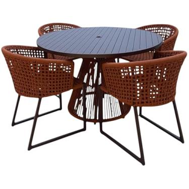 Imagem de Conjunto Mesa Redonda 1,00Ø com 4 Cadeiras em Alumínio e Corda Náutica – Design Moderno para Área Externa e Varanda Gourmet