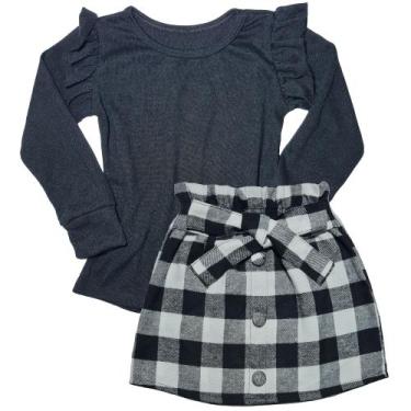 Imagem de Conjunto Infantil Blusinha Saia Xadrez Moda Menina Outono Inverno São 