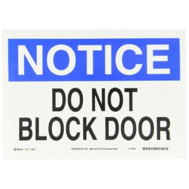 Imagem de Brady 118241 35,5 cm largura x 25,4 cm altura B-558 sensível à pressão, azul e preto sobre branco sinal de segurança sustentável, legenda "aviso não bloquear porta"