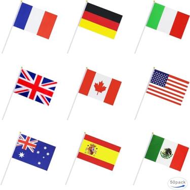 Imagem de Bandeira mundial internacional de 50 países, pequenas bandeiras de flâmula nacional de mão, decorações de festa para desfiles, olímpicos, copa do mundo, bar, eventos esportivos escolares, celebrações