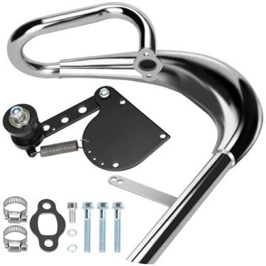 Imagem de YOXUFA Kit de câmara de expansão de silenciador de tubo de escape de bicicleta motorizada compatível com 80cc 100cc 49cc 50cc motor 2 tempos peças de bicicleta corrente tensor ajustador prata