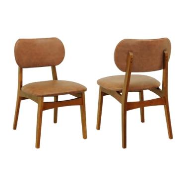 Imagem de Kit 2 Cadeiras Armonia Madeira Maciça Encosto Anatômico - Amêndoa Assento Estofado Corano Marrom Mescla