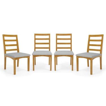 Imagem de Kit Com 4 Cadeiras Cecília Madeira Maciça Assentos Estofados Para Mesa De Jantar Linho Cinza 407