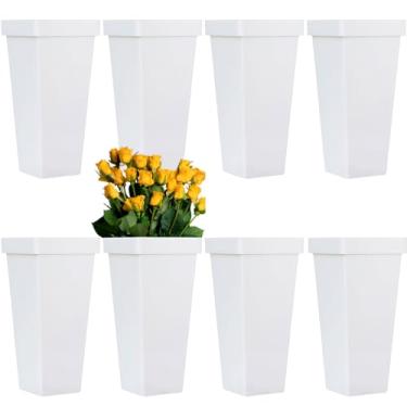 Imagem de 8 baldes de flores para flores de corte, baldes florais de plástico de 33 cm, vasos quadrados modernos para centros de mesa, vasos de plástico decorativos para decoração de casamento, escritório em