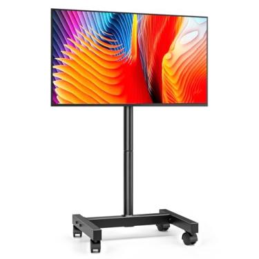 Imagem de AX WABER Suporte de piso de TV móvel para TVs LCD LED de 13 a 50 polegadas com tela plana/curvada de até 35 kg, suporte de TV com altura ajustável com VESA 200 x 200, suporte de TV portátil com função
