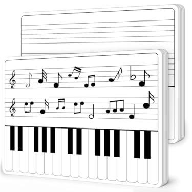 Imagem de 24 peças de quadros de prática de teclado apagáveis a seco para estudantes, notas musicais, dupla face, papelão, apagável, quadro branco forrado para sala de aula, escola em casa, portátil, piano