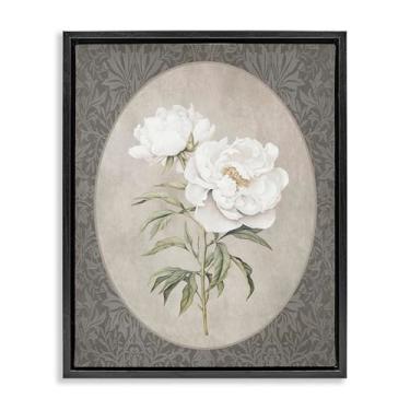 Imagem de Stupell Industries Duo de rosa branca em padrão oval preto emoldurado floater Canvas Wall Art Design por Lettered and Fored, 63 x 78 cm
