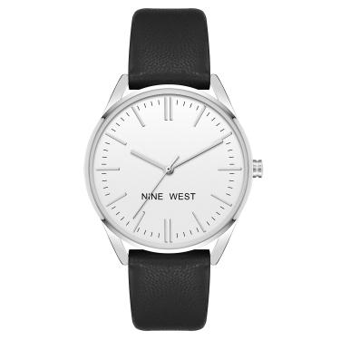 Imagem de Nine West Relógio feminino de quartzo japonês com pulseira de couro sintético, preto, 18 (modelo: NW/1995SVBK)