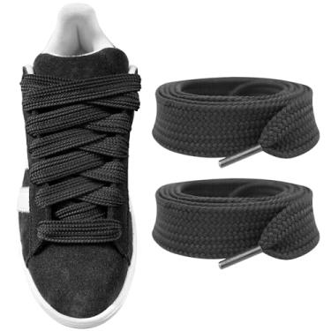 Imagem de UamGlsob Cadarços grossos de 15 mm de largura para tênis, cadarços de substituição Fat Athletic para sapatos Campus 00s (preto, 45"/115 cm)